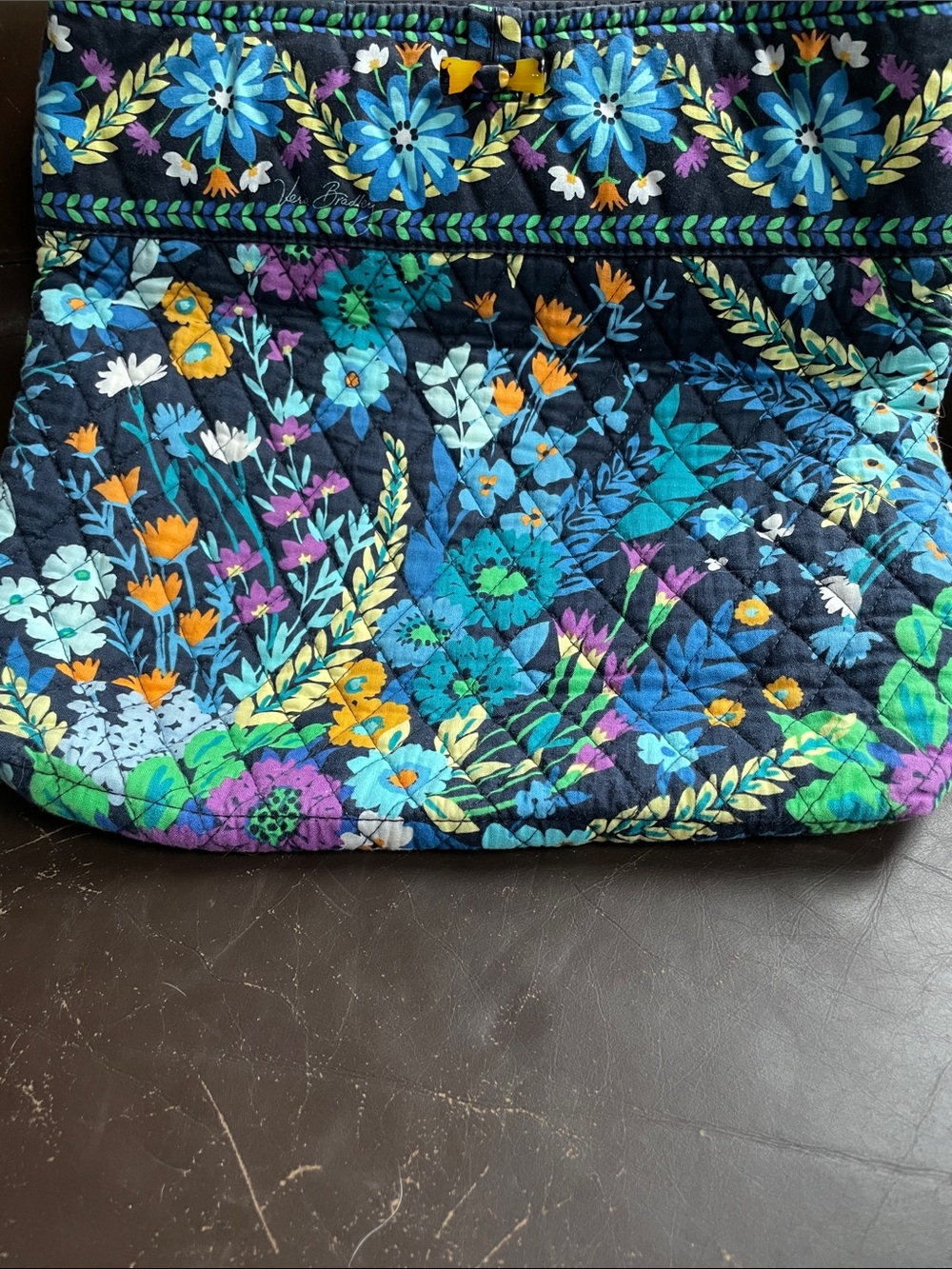 Vera Bradley Navy Floral Quilted Pouch with Teal, Blue & Orange Accents